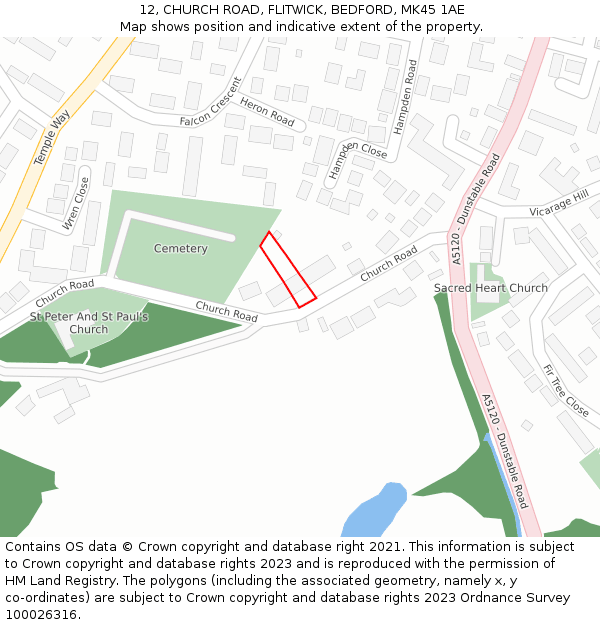 12, CHURCH ROAD, FLITWICK, BEDFORD, MK45 1AE: Location map and indicative extent of plot