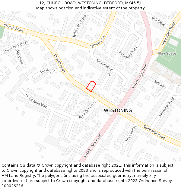 12, CHURCH ROAD, WESTONING, BEDFORD, MK45 5JL: Location map and indicative extent of plot