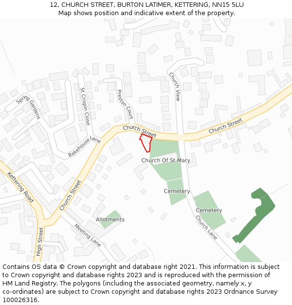 12, CHURCH STREET, BURTON LATIMER, KETTERING, NN15 5LU: Location map and indicative extent of plot