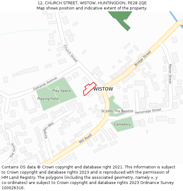 12, CHURCH STREET, WISTOW, HUNTINGDON, PE28 2QE: Location map and indicative extent of plot