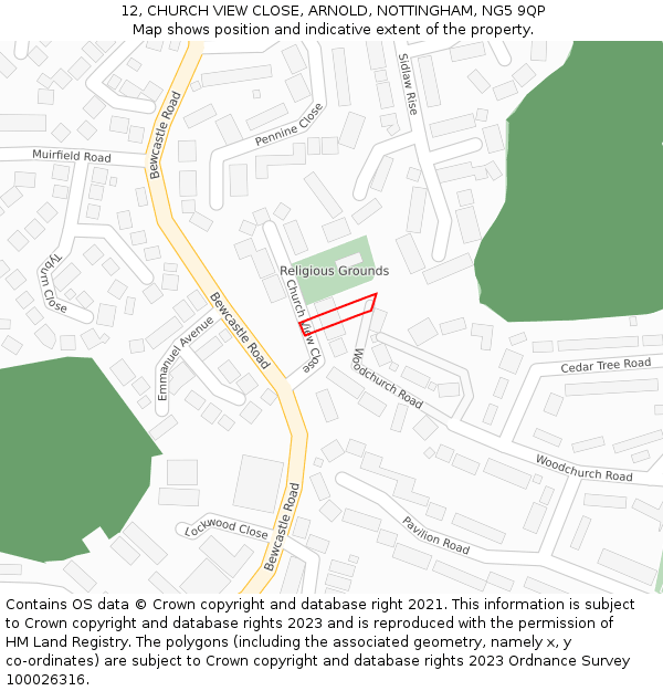 12, CHURCH VIEW CLOSE, ARNOLD, NOTTINGHAM, NG5 9QP: Location map and indicative extent of plot