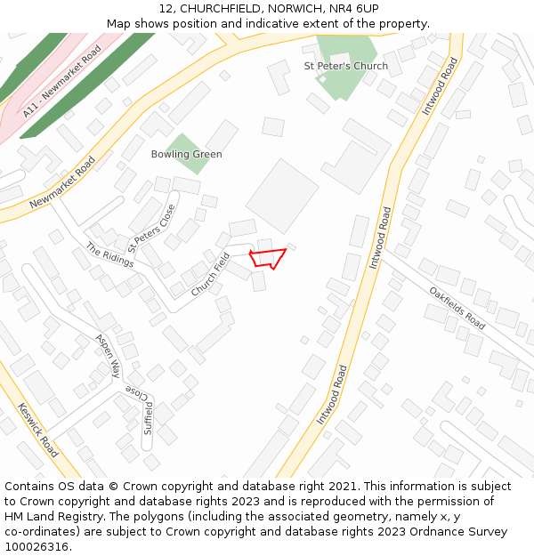 12, CHURCHFIELD, NORWICH, NR4 6UP: Location map and indicative extent of plot