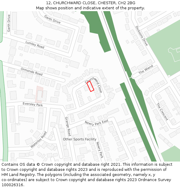 12, CHURCHWARD CLOSE, CHESTER, CH2 2BG: Location map and indicative extent of plot