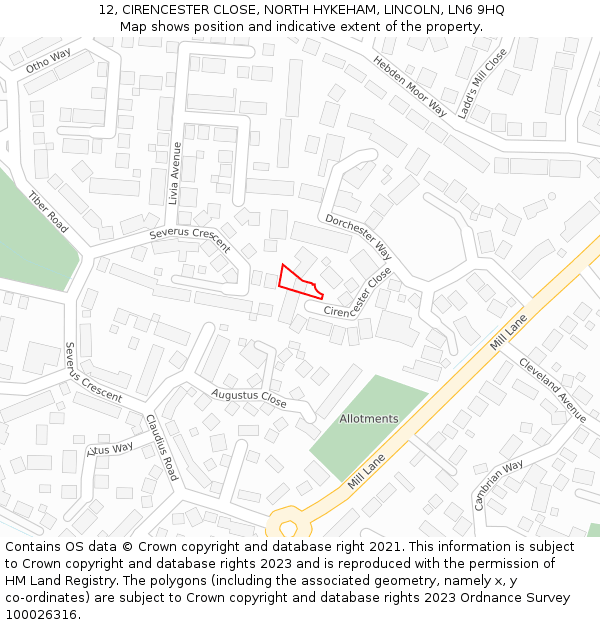 12, CIRENCESTER CLOSE, NORTH HYKEHAM, LINCOLN, LN6 9HQ: Location map and indicative extent of plot