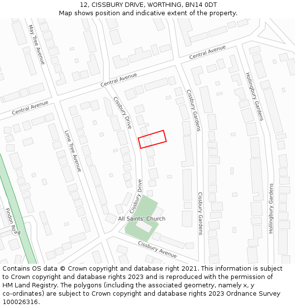12, CISSBURY DRIVE, WORTHING, BN14 0DT: Location map and indicative extent of plot