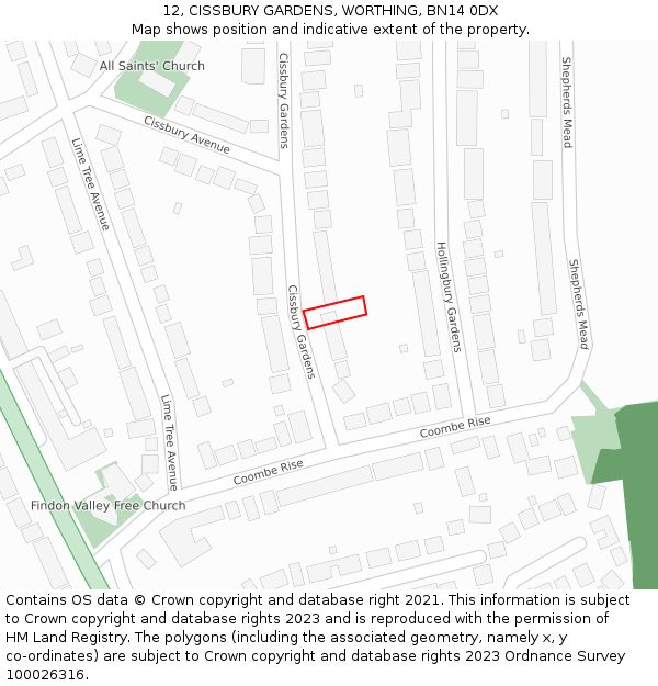 12, CISSBURY GARDENS, WORTHING, BN14 0DX: Location map and indicative extent of plot