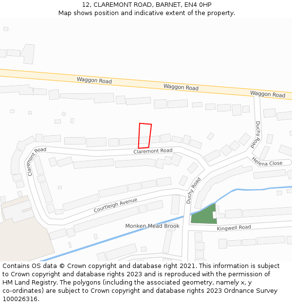 12, CLAREMONT ROAD, BARNET, EN4 0HP: Location map and indicative extent of plot