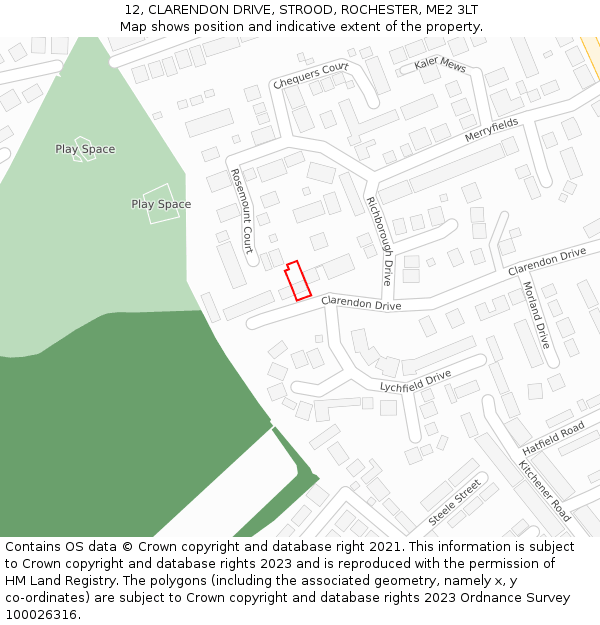 12, CLARENDON DRIVE, STROOD, ROCHESTER, ME2 3LT: Location map and indicative extent of plot