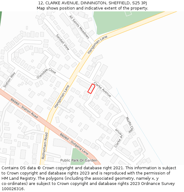 12, CLARKE AVENUE, DINNINGTON, SHEFFIELD, S25 3PJ: Location map and indicative extent of plot