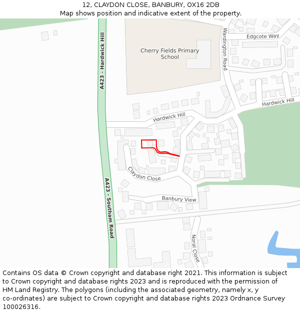 12, CLAYDON CLOSE, BANBURY, OX16 2DB: Location map and indicative extent of plot