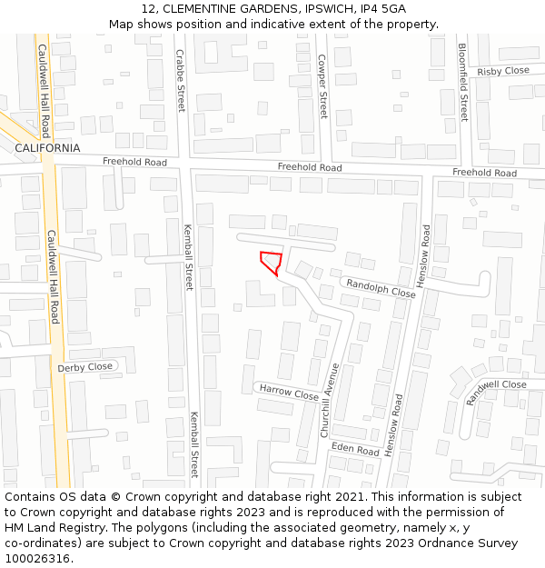 12, CLEMENTINE GARDENS, IPSWICH, IP4 5GA: Location map and indicative extent of plot