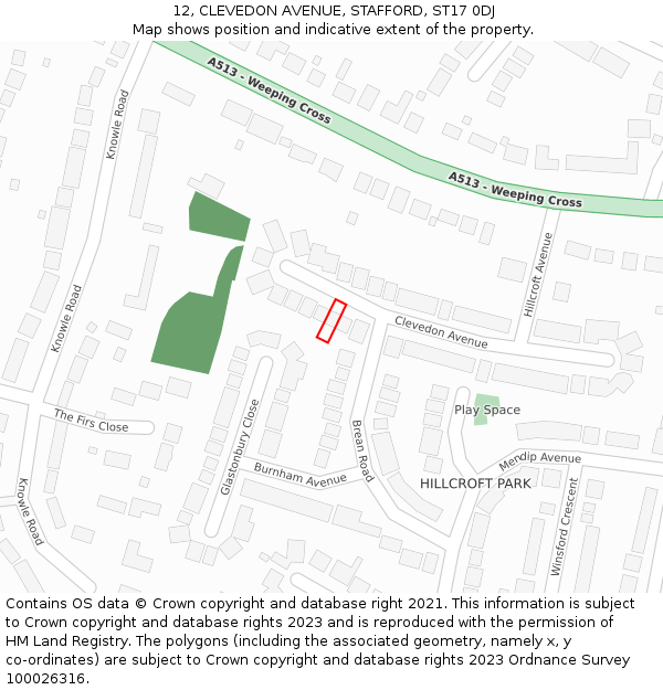 12, CLEVEDON AVENUE, STAFFORD, ST17 0DJ: Location map and indicative extent of plot