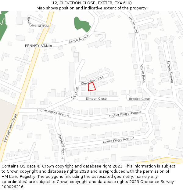 12, CLEVEDON CLOSE, EXETER, EX4 6HQ: Location map and indicative extent of plot
