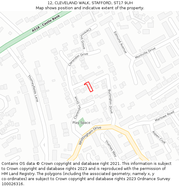 12, CLEVELAND WALK, STAFFORD, ST17 9UH: Location map and indicative extent of plot