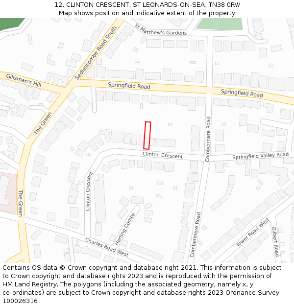 12, CLINTON CRESCENT, ST LEONARDS-ON-SEA, TN38 0RW: Location map and indicative extent of plot