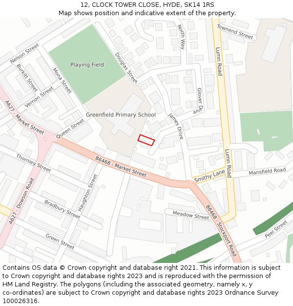 12, CLOCK TOWER CLOSE, HYDE, SK14 1RS: Location map and indicative extent of plot