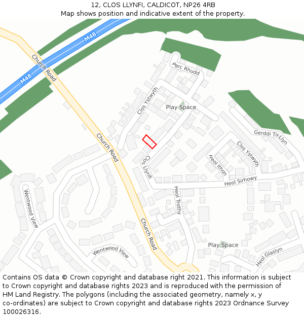 12, CLOS LLYNFI, CALDICOT, NP26 4RB: Location map and indicative extent of plot