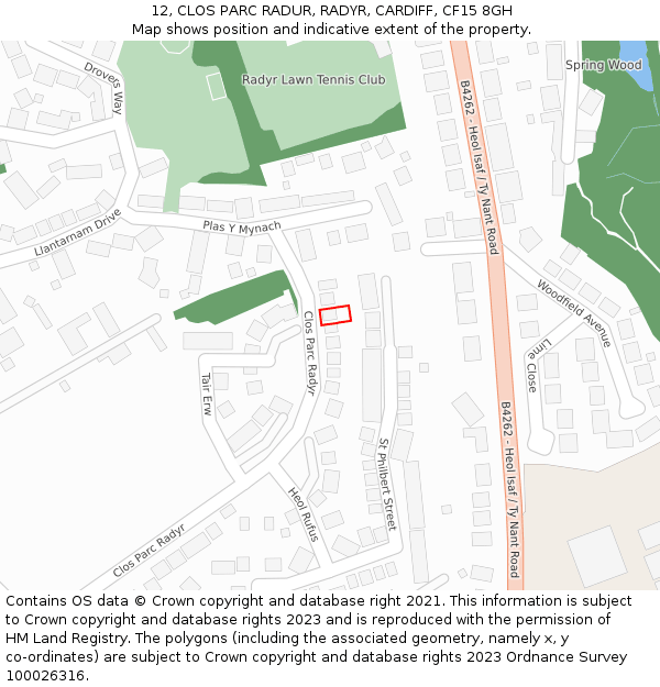 12, CLOS PARC RADUR, RADYR, CARDIFF, CF15 8GH: Location map and indicative extent of plot