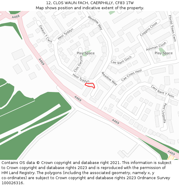 12, CLOS WAUN FACH, CAERPHILLY, CF83 1TW: Location map and indicative extent of plot