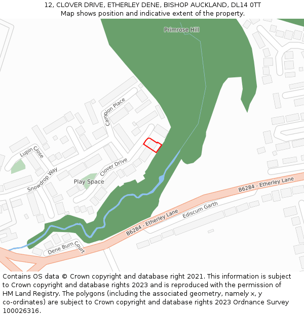 12, CLOVER DRIVE, ETHERLEY DENE, BISHOP AUCKLAND, DL14 0TT: Location map and indicative extent of plot