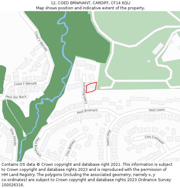12, COED BRIWNANT, CARDIFF, CF14 6QU: Location map and indicative extent of plot