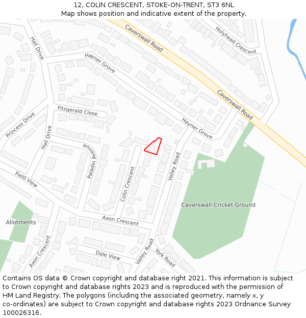 12, COLIN CRESCENT, STOKE-ON-TRENT, ST3 6NL: Location map and indicative extent of plot