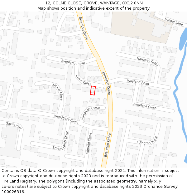 12, COLNE CLOSE, GROVE, WANTAGE, OX12 0NN: Location map and indicative extent of plot