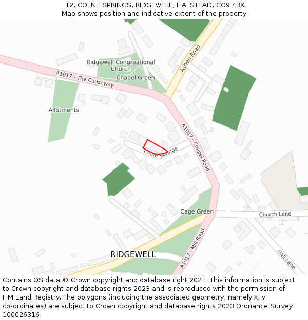 12, COLNE SPRINGS, RIDGEWELL, HALSTEAD, CO9 4RX: Location map and indicative extent of plot