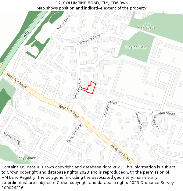 12, COLUMBINE ROAD, ELY, CB6 3WN: Location map and indicative extent of plot