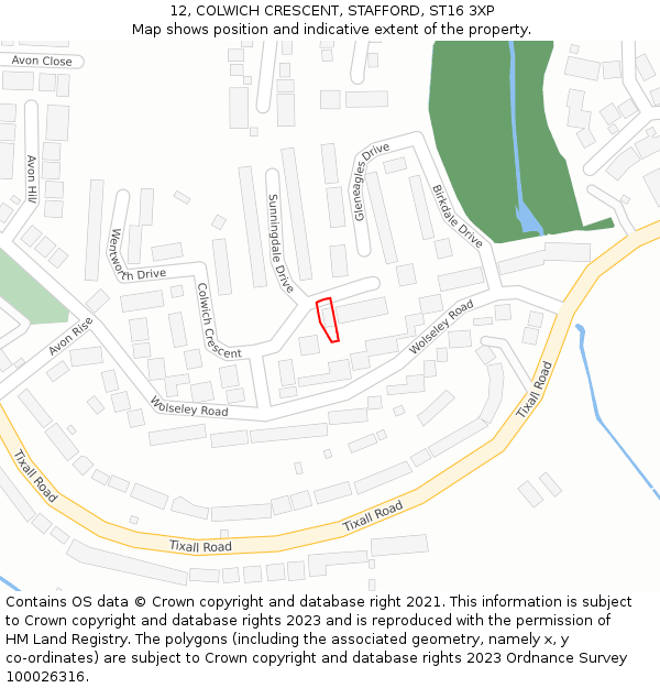 12, COLWICH CRESCENT, STAFFORD, ST16 3XP: Location map and indicative extent of plot