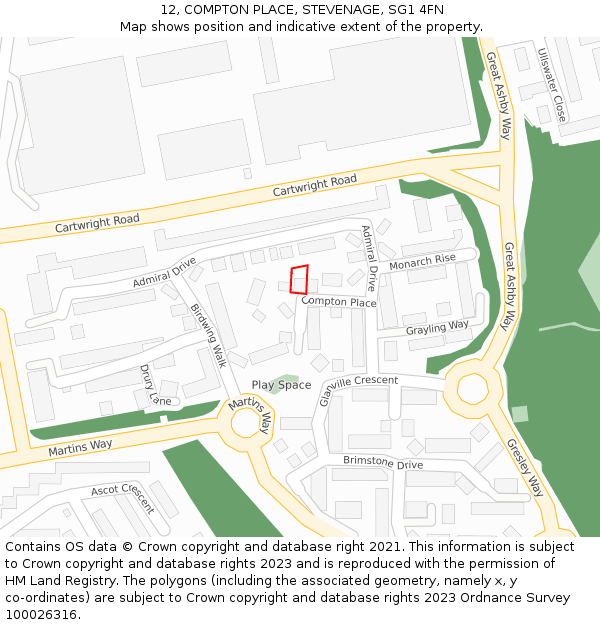12, COMPTON PLACE, STEVENAGE, SG1 4FN: Location map and indicative extent of plot