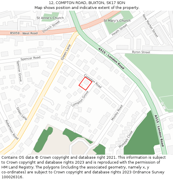 12, COMPTON ROAD, BUXTON, SK17 9DN: Location map and indicative extent of plot