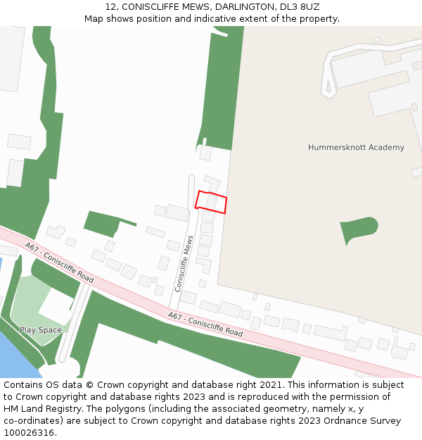 12, CONISCLIFFE MEWS, DARLINGTON, DL3 8UZ: Location map and indicative extent of plot