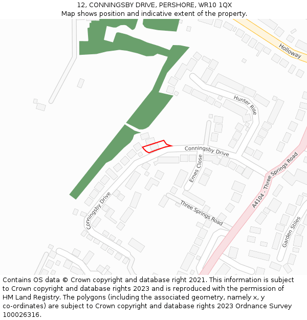 12, CONNINGSBY DRIVE, PERSHORE, WR10 1QX: Location map and indicative extent of plot