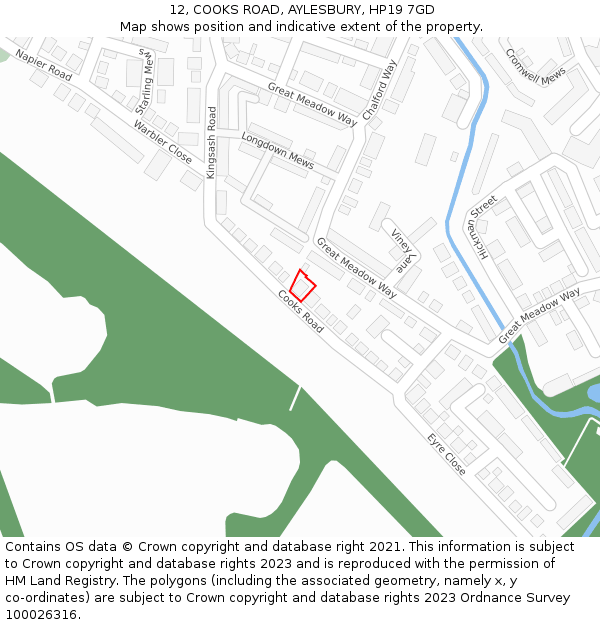 12, COOKS ROAD, AYLESBURY, HP19 7GD: Location map and indicative extent of plot