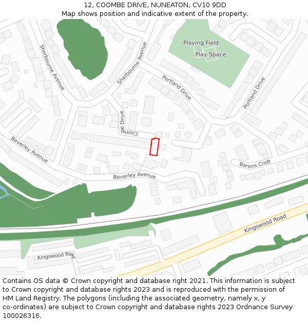 12, COOMBE DRIVE, NUNEATON, CV10 9DD: Location map and indicative extent of plot