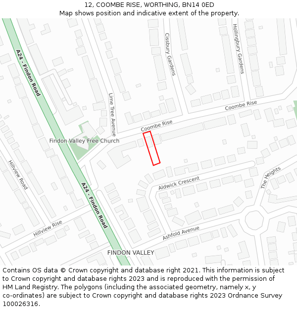 12, COOMBE RISE, WORTHING, BN14 0ED: Location map and indicative extent of plot