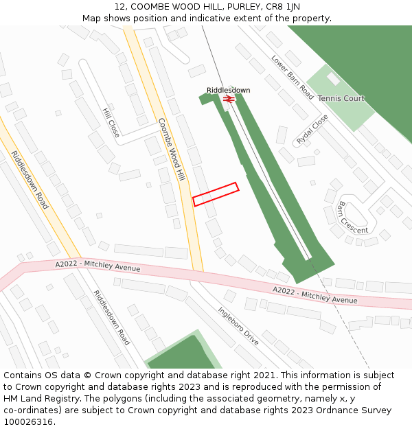 12, COOMBE WOOD HILL, PURLEY, CR8 1JN: Location map and indicative extent of plot