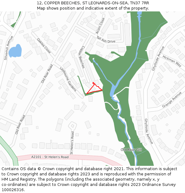 12, COPPER BEECHES, ST LEONARDS-ON-SEA, TN37 7RR: Location map and indicative extent of plot