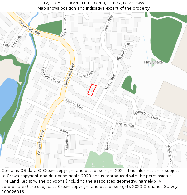 12, COPSE GROVE, LITTLEOVER, DERBY, DE23 3WW: Location map and indicative extent of plot