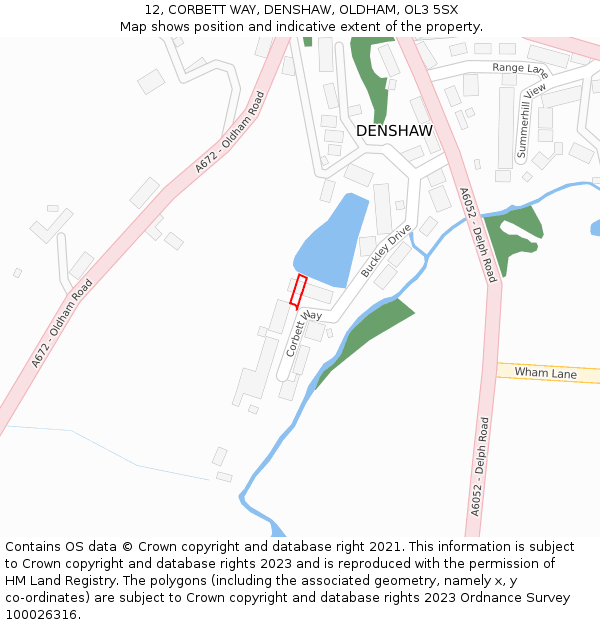 12, CORBETT WAY, DENSHAW, OLDHAM, OL3 5SX: Location map and indicative extent of plot