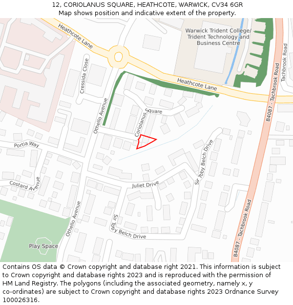 12, CORIOLANUS SQUARE, HEATHCOTE, WARWICK, CV34 6GR: Location map and indicative extent of plot
