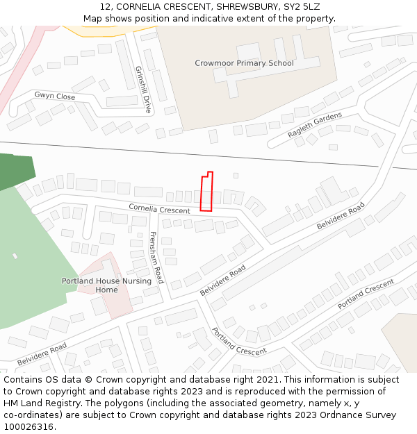 12, CORNELIA CRESCENT, SHREWSBURY, SY2 5LZ: Location map and indicative extent of plot