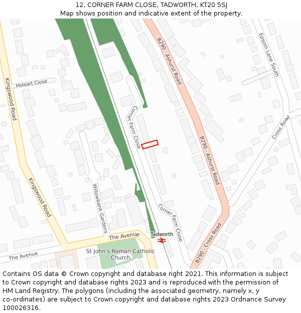 12, CORNER FARM CLOSE, TADWORTH, KT20 5SJ: Location map and indicative extent of plot