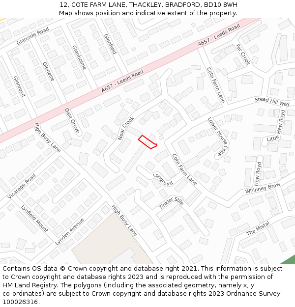 12, COTE FARM LANE, THACKLEY, BRADFORD, BD10 8WH: Location map and indicative extent of plot