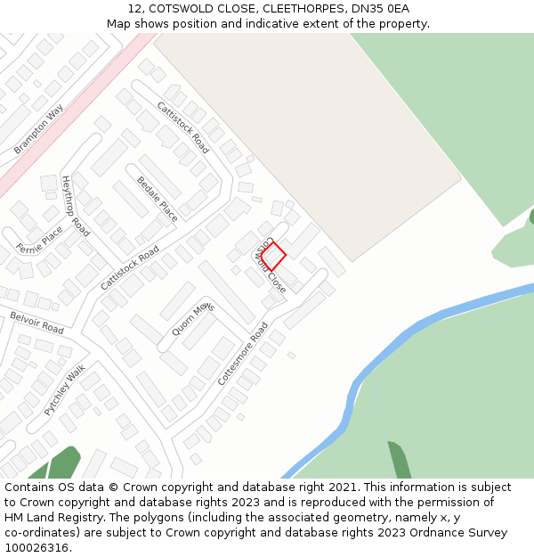 12, COTSWOLD CLOSE, CLEETHORPES, DN35 0EA: Location map and indicative extent of plot