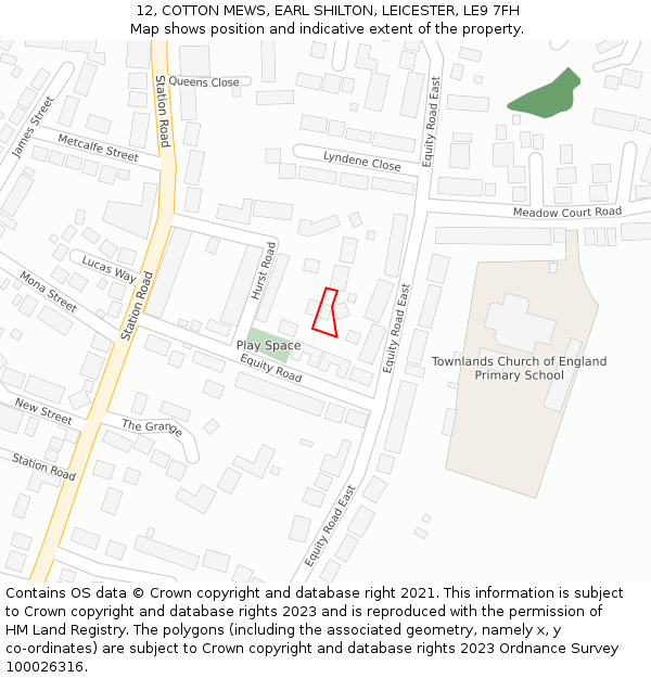 12, COTTON MEWS, EARL SHILTON, LEICESTER, LE9 7FH: Location map and indicative extent of plot