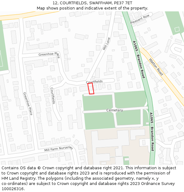 12, COURTFIELDS, SWAFFHAM, PE37 7ET: Location map and indicative extent of plot