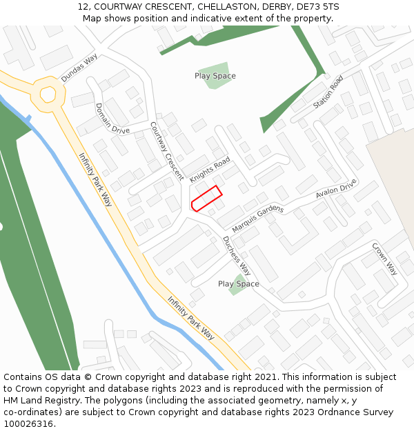 12, COURTWAY CRESCENT, CHELLASTON, DERBY, DE73 5TS: Location map and indicative extent of plot
