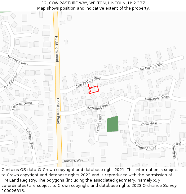 12, COW PASTURE WAY, WELTON, LINCOLN, LN2 3BZ: Location map and indicative extent of plot